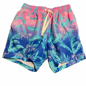 Chubbies Pink & Blue Tropical Swim Trunks – Tiger Print – Size Small
